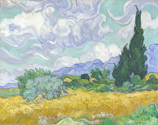 《麥田與柏樹》(A Wheatfield with Cypresses，1889)