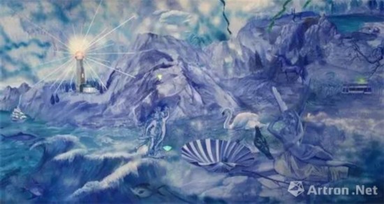 于瀛 | 晚安藍布面油畫 | 380×200cm | 2016年 