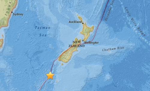 新西蘭奧克蘭島附近海域發(fā)生6.8級地震。來源：美國地質勘探局網(wǎng)站。