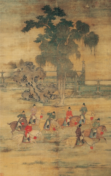 五代梁 趙喦 八達(dá)春游圖 絹本設(shè)色 161.9×102cm 臺北故宮博物院藏