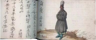 馬來西亞華僑商人興浦的肖像和親筆字。De Vrise, Album Amicorum, 1601年。私人收藏