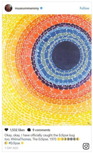 “講真，我真的抓拍到了日食！Alma Thomas，《Eclipse》，1970”。圖片：museummammy的Instagram