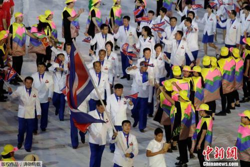 資料圖：2016年里約奧運(yùn)會(huì)上，朝鮮代表團(tuán)入場(chǎng)。