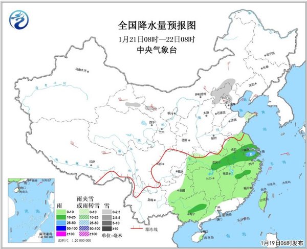 圖4 全國降水量預報圖（21日08時-22日08時）