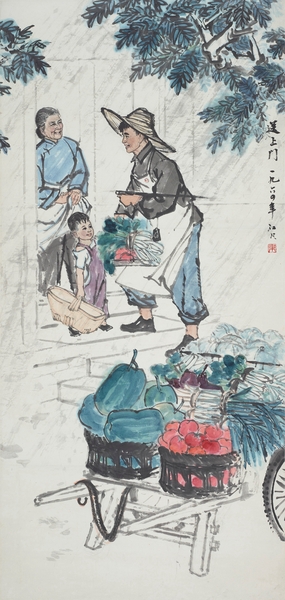 6 韋江凡 《送上門(mén)》 紙本設(shè)色  152x72cm 1964年