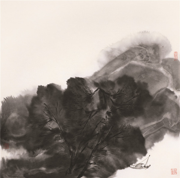 25·鄉(xiāng)關(guān)夢回  紙本水墨  69×69厘米  2016