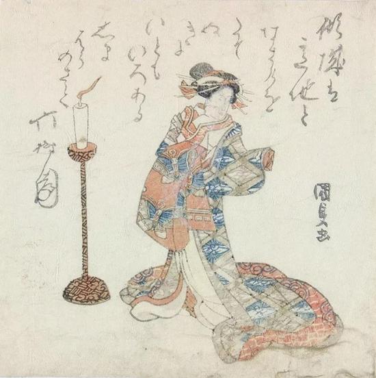 摺物畫，歌川國(guó)貞（Utagawa Kunisada， 1786?1865），彩色木刻版畫，1821年