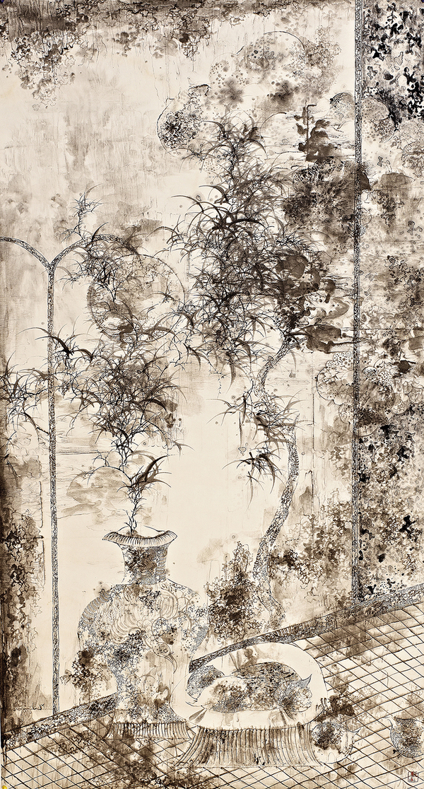 張衛(wèi)，溢之二，190×98cm，紙本水墨，2013