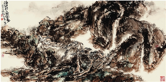 謝水墨 待細把江山圖畫 68×138cm