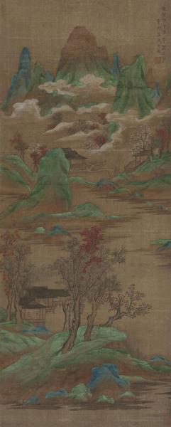 丁云鵬（款） 白云紅樹(shù)圖 絹本 立軸 107×43 cm